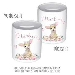 Kinder Spardose Tiermotiv Schaf mit Namen für Mädchen | Personalisiertes Geschenk für Kinder | Originelles Geldgeschenk u. handgefertigte Geschenkidee | 11 Motive zur Auswahl