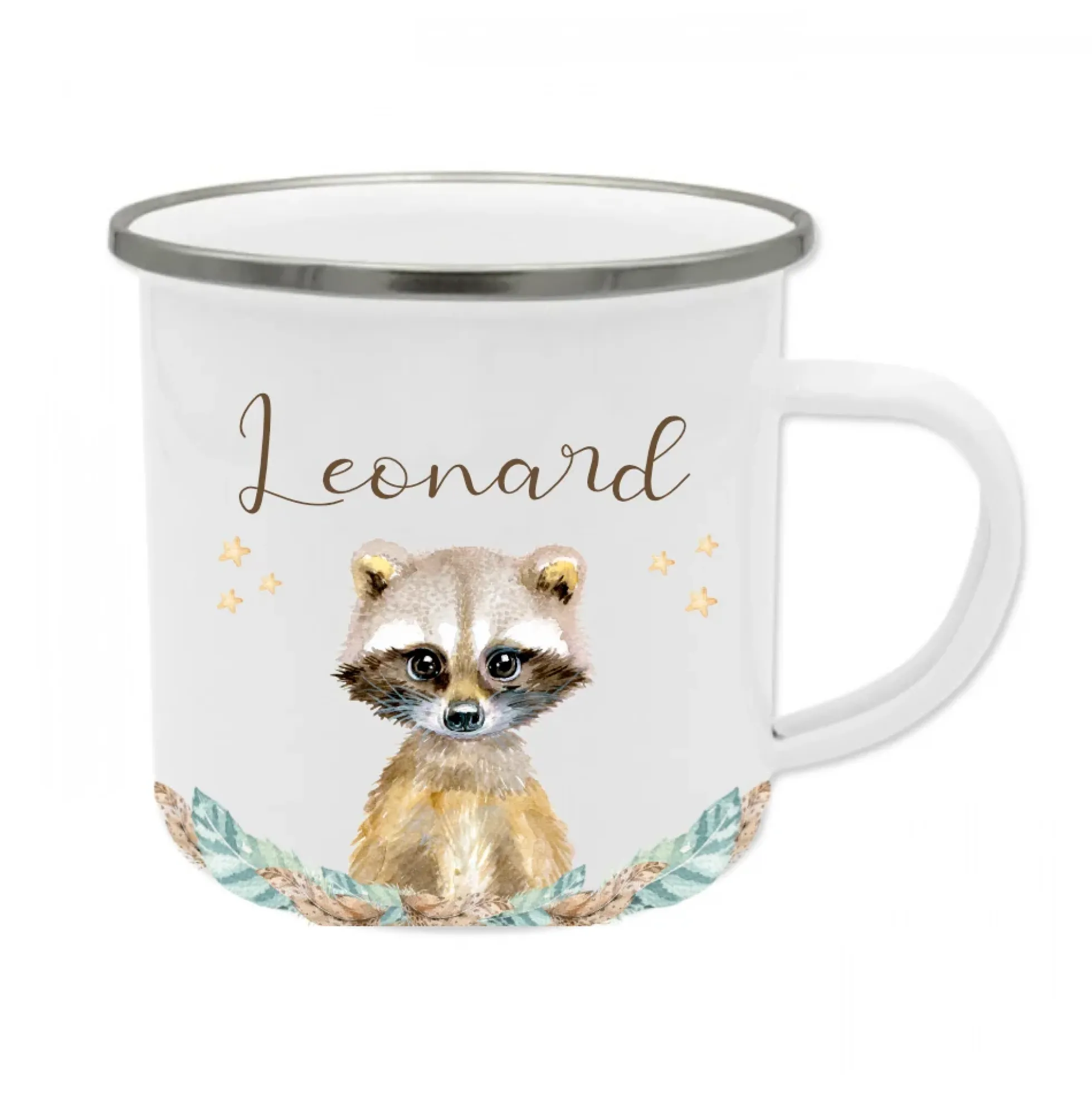 Kindertasse Fuchs mit Namen des Kindes | Trinkbecher aus Emaille für Mädchen u. Jungen I Personalisierte Tasse als tolles Geschenk | 4 Motivvarianten zur Auswahl
