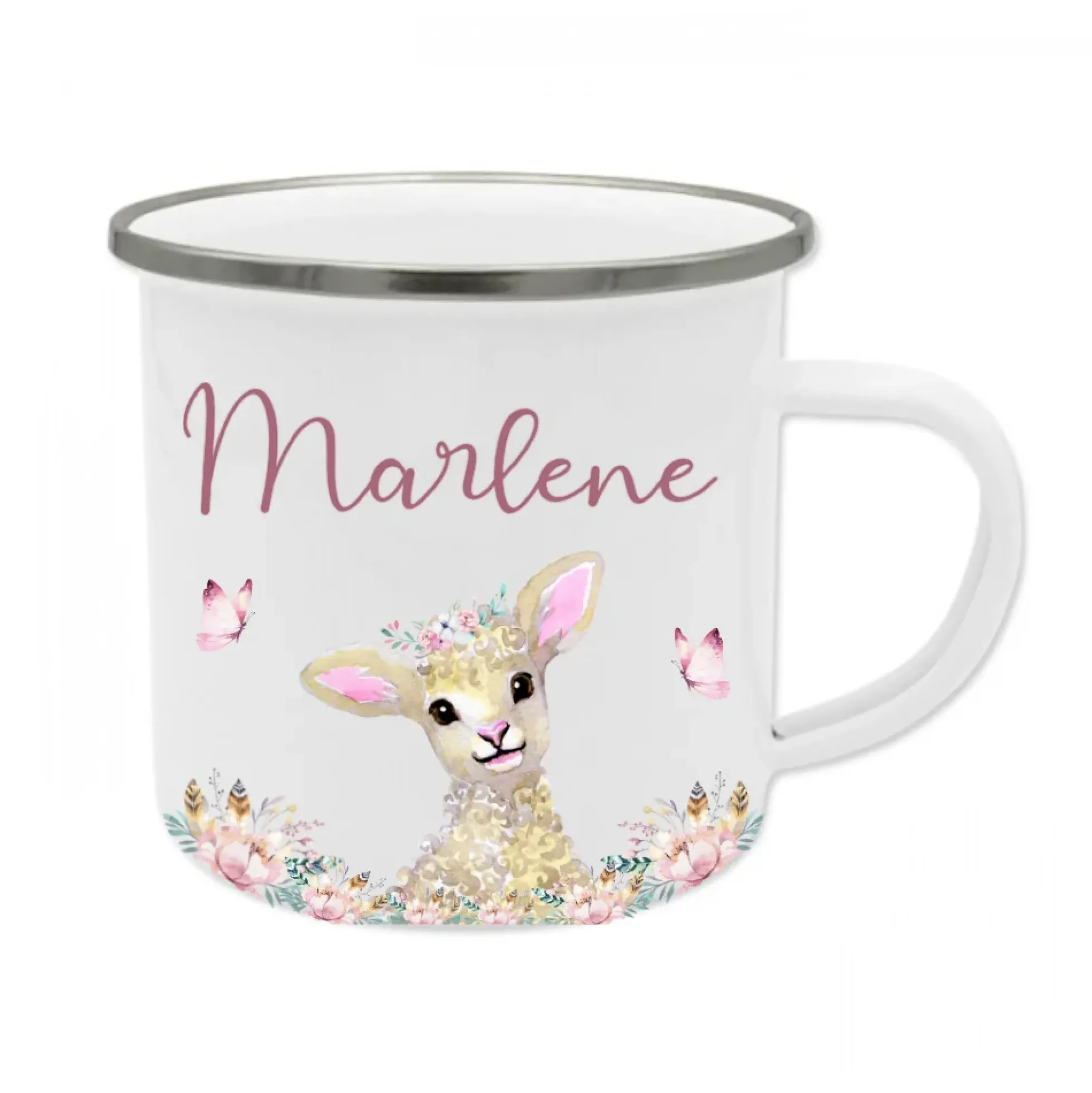 Kindertasse Fuchs mit Namen des Kindes | Trinkbecher aus Emaille für Mädchen u. Jungen I Personalisierte Tasse als tolles Geschenk | 4 Motivvarianten zur Auswahl