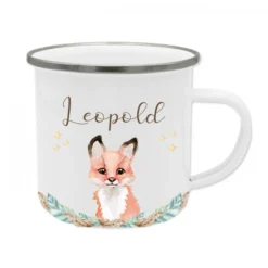 Kindertasse Hase mit Namen des Kindes | Trinkbecher aus Emaille für Mädchen I Personalisierte Tasse als tolles Geschenk | 4 Motivvarianten zur Auswahl