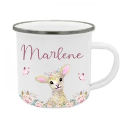Kindertasse Hase mit Namen des Kindes | Trinkbecher aus Emaille für Mädchen I Personalisierte Tasse als tolles Geschenk | 4 Motivvarianten zur Auswahl