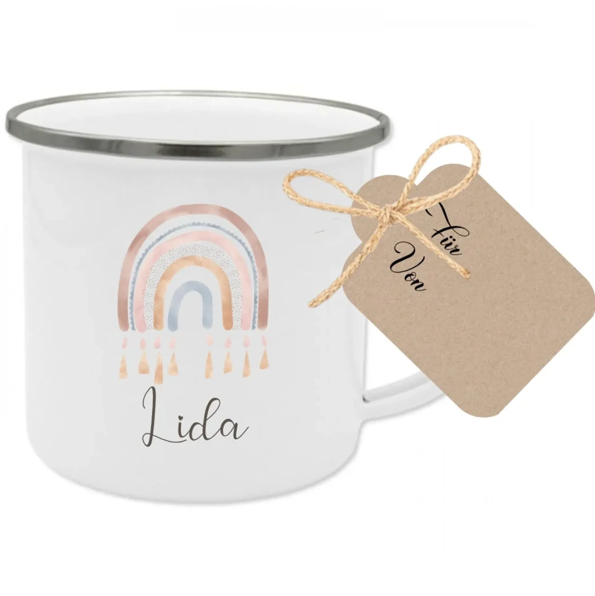 Kindertasse "Regenbogen" mit Namen des Kindes | Tolles Geschenk für Jungen u. Mädchen | Kinderbecher für Kinder als Geschenkidee | Inkl. Geschenkanhänger | 4 Motivvarianten zur Auswahl