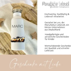 Kinder Trinkflasche "Auto" für Kinder mit Namen personalisiert | Thermosflasche Rennauto aus Edelstahl mit Bambusdeckel für Jungen & Teenager | 500ml