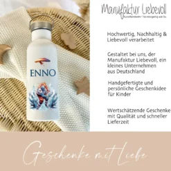 Kinder Trinkflasche "Eishockeyspieler" für Jungen mit Namen | Thermosflasche Eishockey aus Edelstahl für Teenager Kita Schule Geschenk