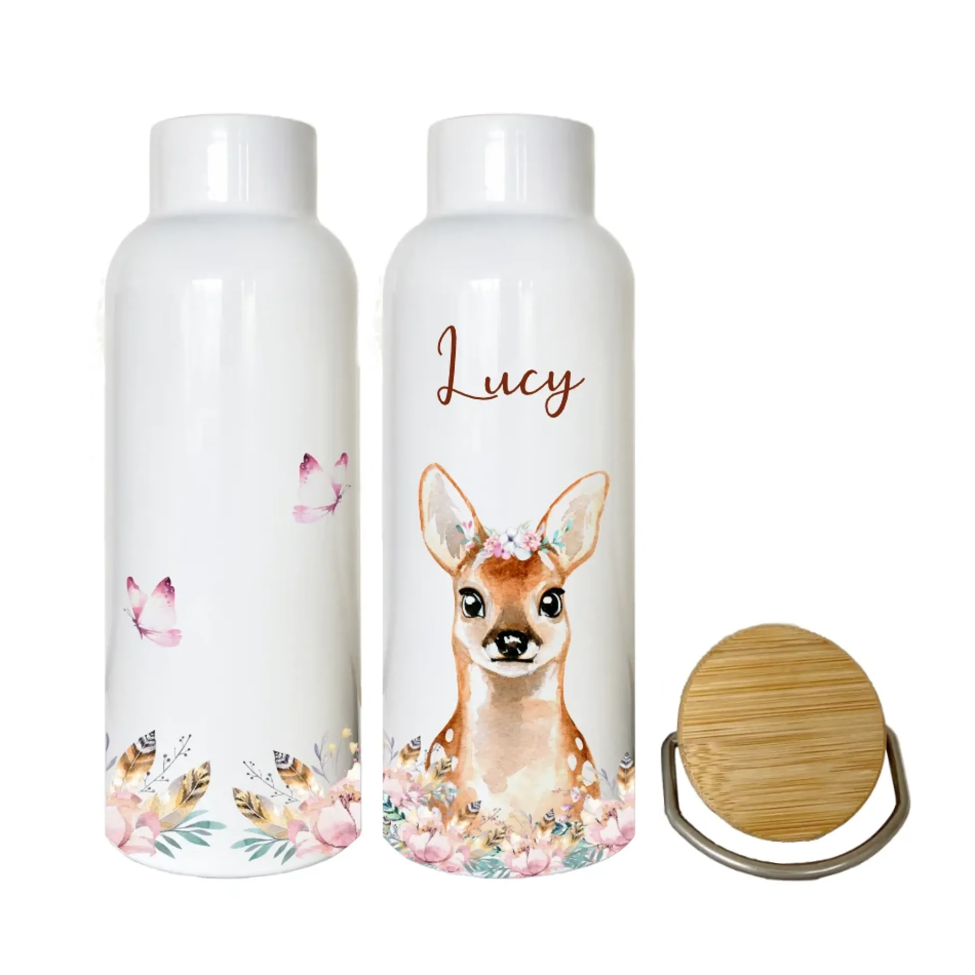 Kindertrinkflasche "Hase Blumen" mit Namen für Kinder personalisiert | Trinkflasche für Mädchen mit Häschen | Thermosflasche aus Edelstahl | 500ml | 11 Motivvarianten zur Auswahl
