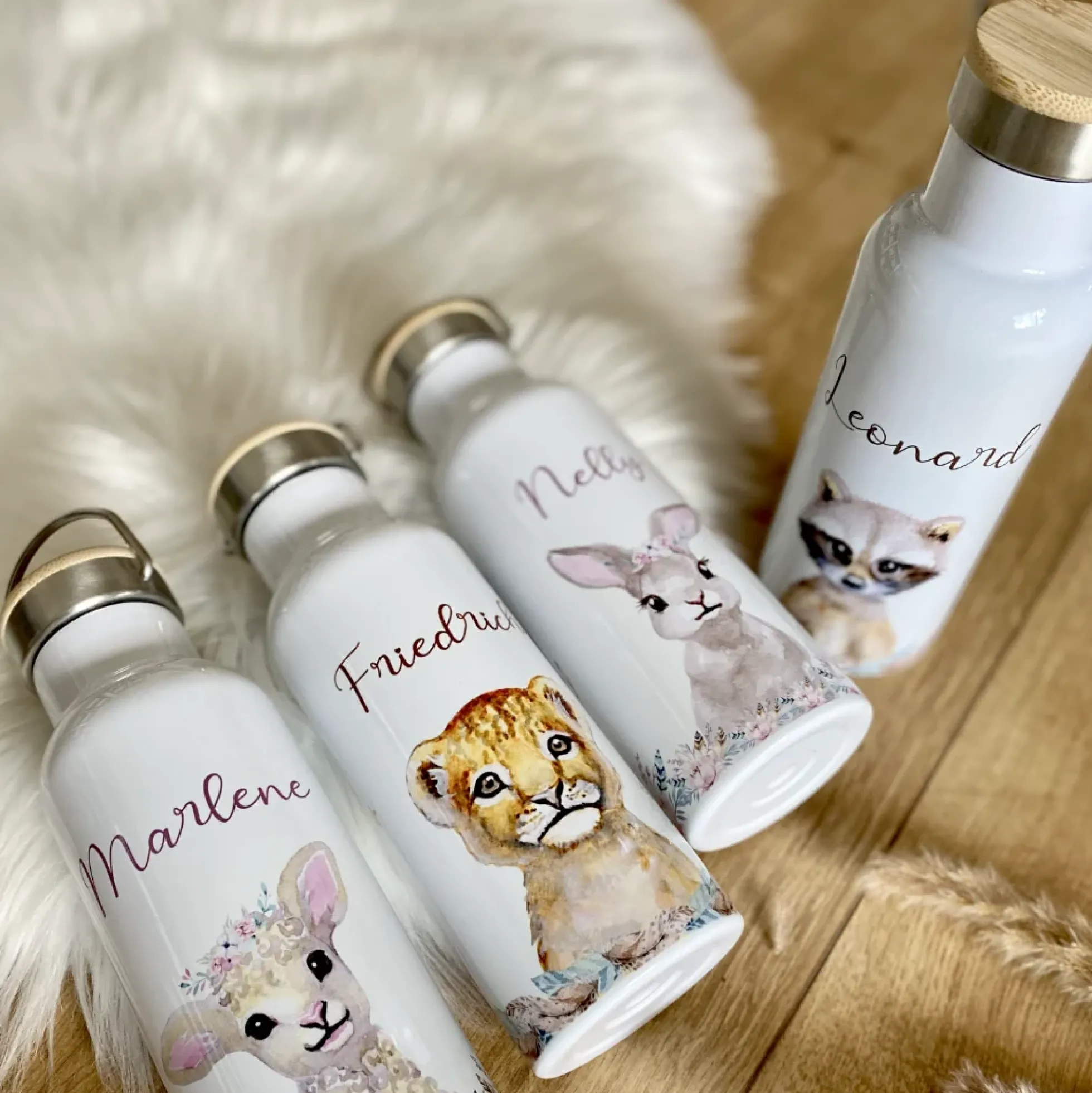 Kindertrinkflasche "Hase Blumen" mit Namen für Kinder personalisiert | Trinkflasche für Mädchen mit Häschen | Thermosflasche aus Edelstahl | 500ml | 11 Motivvarianten zur Auswahl