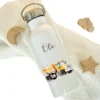 Kinder Trinkflasche "LKW Baustelle" für Jungen mit Namen personalisiert | Thermosflasche aus Edelstahl mit Bambusdeckel für Kita Schule| 500ml