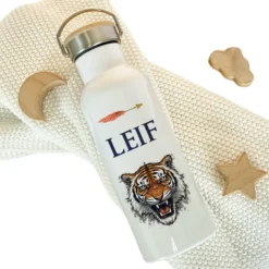 Kinder Trinkflasche "Tiger" für Jungen mit Namen | Thermosflasche Tier Edelstahl Teenager Kita Schule Geschenk