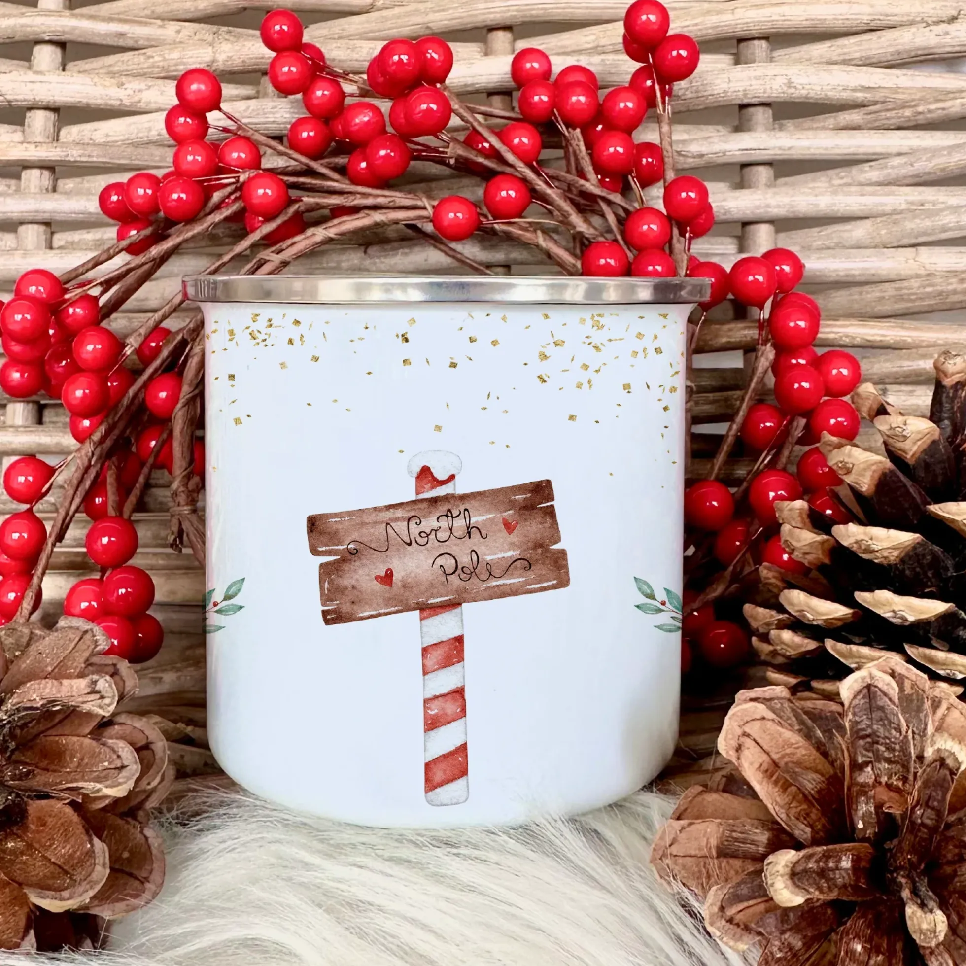 Kinder Weihnachtstasse "Dino" | Tasse mit Namen personalisiert | Kinderbecher aus Emaille mit Weihnachtsmotiv | Weihnachtsgeschenk Nikolaus für Mädchen Jungen | 7 Produktvarianten zur Auswahl