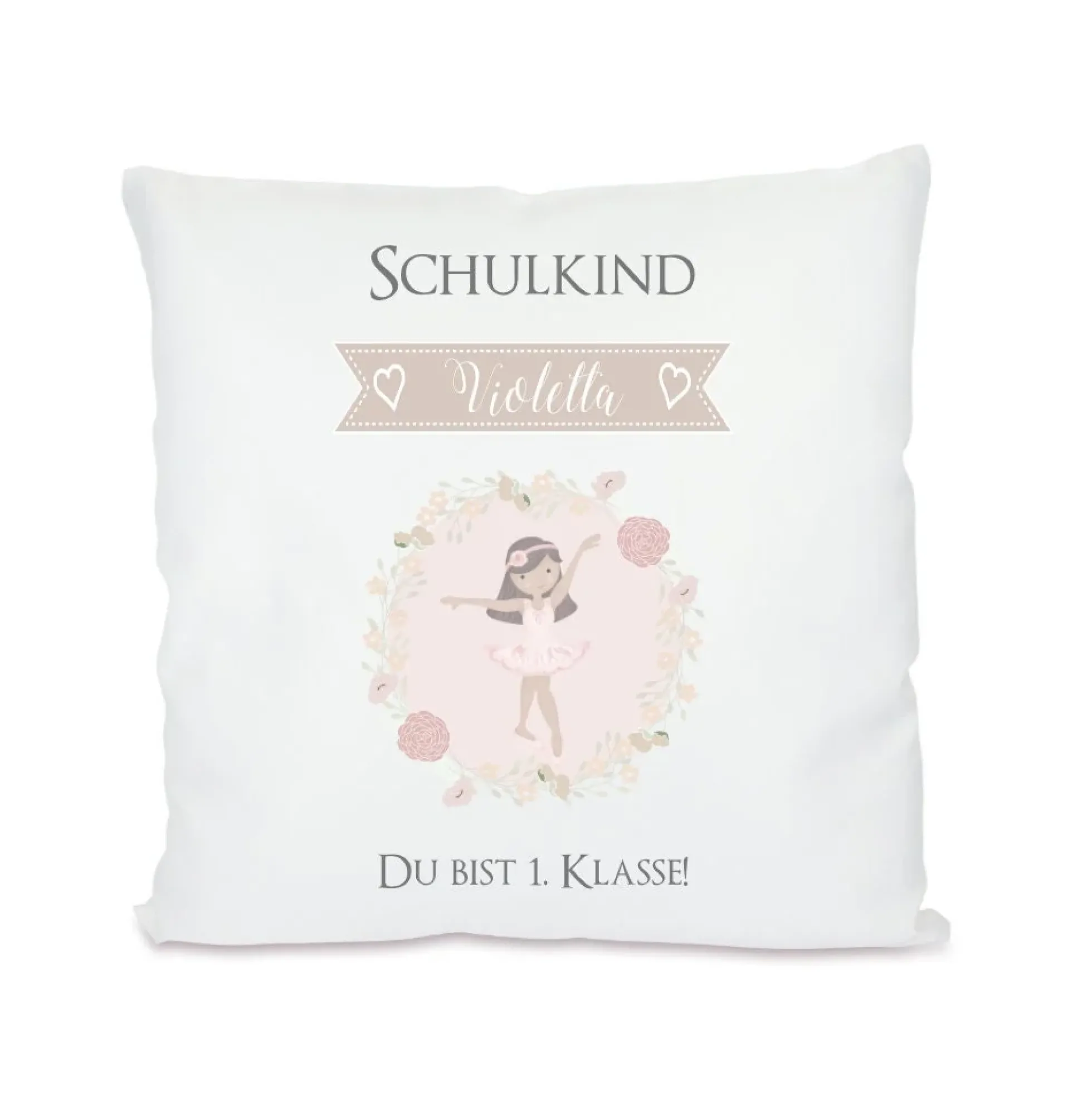 Kissen "Du bist 1. Klasse" | Originelles Einschulungsgeschenk für das Schulkind | Kissengeschenk für Mädchen | Personalisiert mit dem Namen | Geschenkidee mit Ballerina