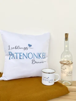 Kissen für den Patenonkel | Personalisiertes Geschenk mit Namen | 3 Produktvarianten zur Auswahl