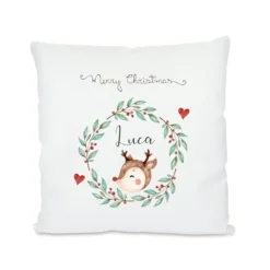 Kissen für Kinder "Merry Christmas" mit Namen und Rentier | Niedliche Geschenkidee für Mädchen und Jungen zu Weihnachten |  4 Produktvarianten zur Auswahl