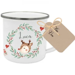 Kissen für Kinder "Merry Christmas" mit Namen und Rentier | Niedliche Geschenkidee für Mädchen und Jungen zu Weihnachten |  4 Produktvarianten zur Auswahl