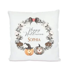 Kissen "Happy Halloween" mit Namen | Originelles Geschenk zu Halloween u. tolle Dekoration | 4 Produktvarianten zur Auswahl