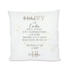 Kissen zum Geburtstag "Happy Birthday" | Personalisiertes Geschenk mit besonderen Geburtstagswünschen | Geburtstagsgeschenk mit Namen und Wunschzahl