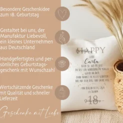 Kissen zum Geburtstag "Happy Birthday" | Personalisiertes Geschenk mit besonderen Geburtstagswünschen | Geburtstagsgeschenk mit Namen und Wunschzahl