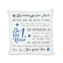 Kissen zum Schulbeginn "Du bist 1. Klasse" | Personalisiertes Geschenk zur Einschulung für Jungen und Mädchen | 4 Varianten zur Auswahl