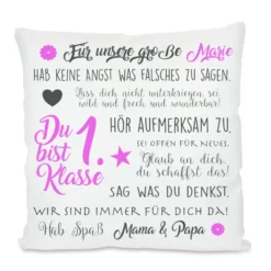 Kissen zur Einschulung "Du bist 1. Klasse" | Personalisiertes Einschulungsgeschenk für Mädchen und Jungen | 4 Varianten zur Auswahl
