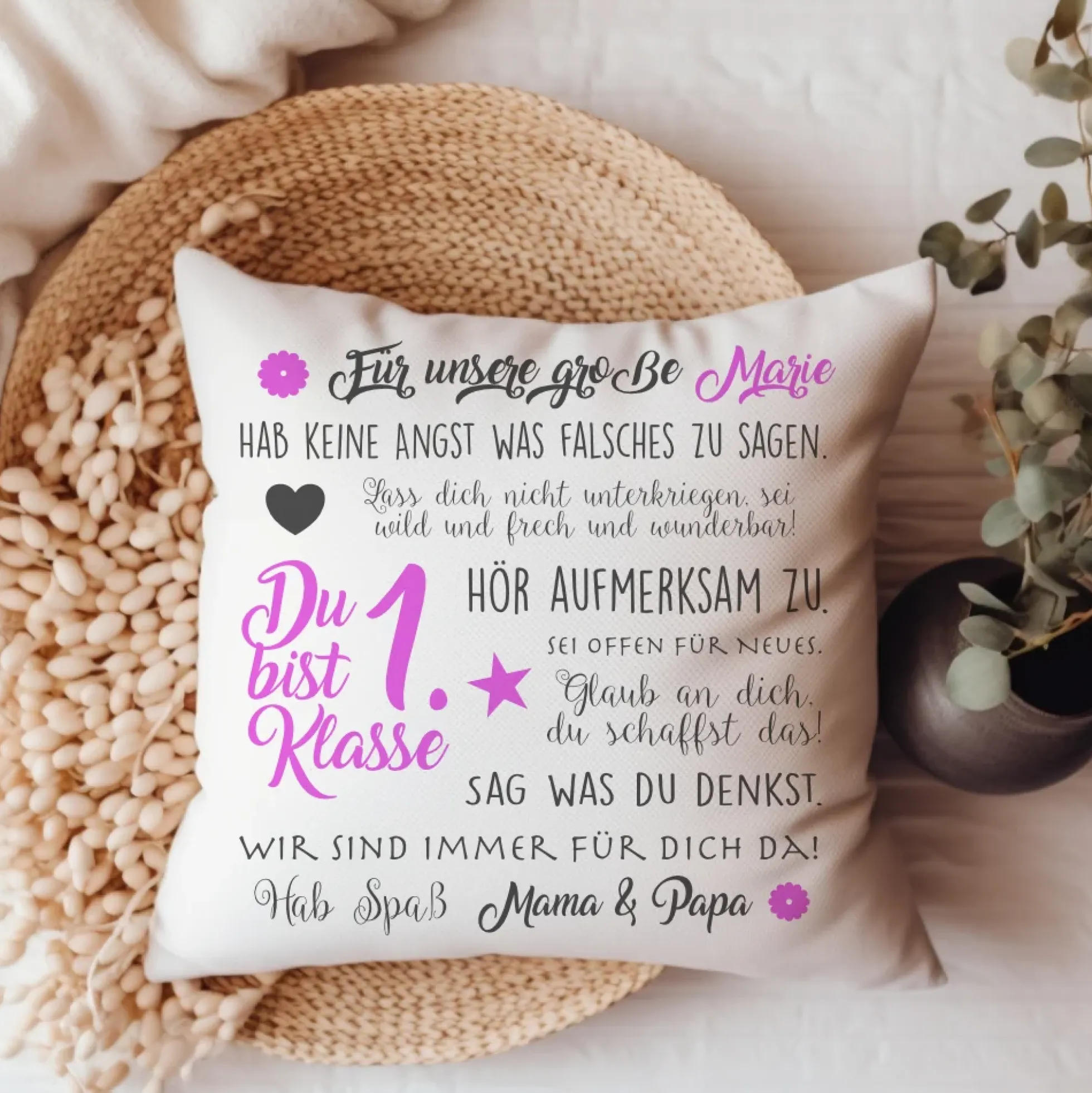 Kissen zur Einschulung "Du bist 1. Klasse" | Personalisiertes Einschulungsgeschenk für Mädchen und Jungen | 4 Varianten zur Auswahl