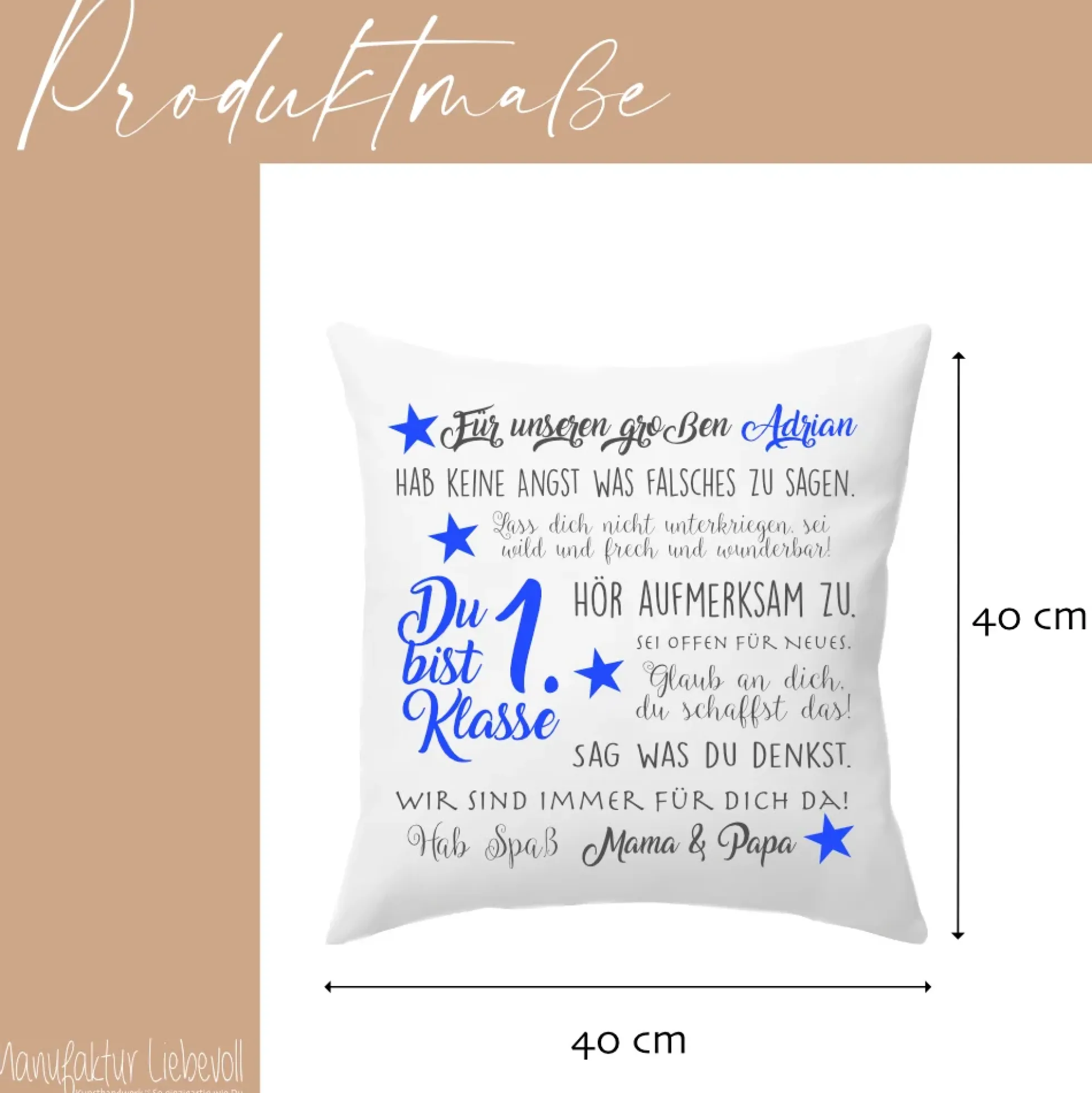 Kissen zur Einschulung "Du bist 1. Klasse" | Personalisiertes Einschulungsgeschenk für Mädchen und Jungen | 4 Varianten zur Auswahl