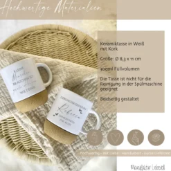 Kork Tasse Erzieherin mit Spruch und Namen | Personalisiertes Geschenk als Dankeschön und zum Abschied | Keramiktasse als Geschenkidee zum Kitaabschied