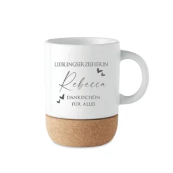 Kork Tasse Erzieherin mit Spruch und Namen | Personalisiertes Geschenk als Dankeschön und zum Abschied | Keramiktasse als Geschenkidee zum Kitaabschied