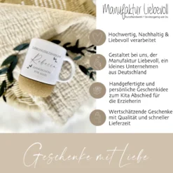 Kork Tasse Erzieherin mit Spruch und Namen | Personalisiertes Geschenk als Dankeschön und zum Abschied | Keramiktasse als Geschenkidee zum Kitaabschied