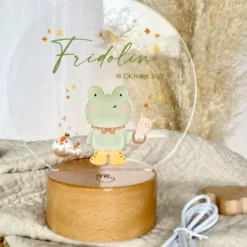 LED Lampe mit Namen des Kindes | Personalisierte Baby Nachttischlampe in Rund aus Holz und Acryl I Geschenk zur Geburt & Taufe Mädchen & Jungen