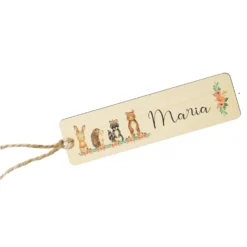 Lesezeichen "Boho Tiere" aus Holz mit dem Namen personalisiert | Personalisierte Geschenkidee für Kinder