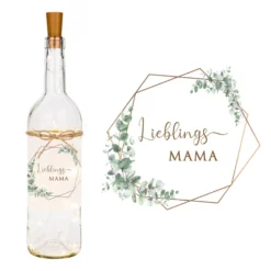 Lieblingsmama Leuchtflasche für die Mama | Flaschenlicht mit Schriftzug und Eukalyptus | Besonderes Geschenk für Mütter | 2 Motivvarianten zur Auswahl