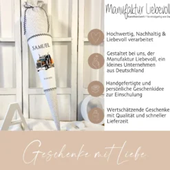 LKW Truck Schultüte für Jungen mit Namen Lastwagen Stoff Zuckertüte Personalisiert Einschulungstüte Datum Füllkissen 70 cm | Optional mit Füllkissen und Spitzenschutz