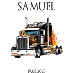 LKW Truck Schultüte für Jungen mit Namen Lastwagen Stoff Zuckertüte Personalisiert Einschulungstüte Datum Füllkissen 70 cm | Optional mit Füllkissen und Spitzenschutz