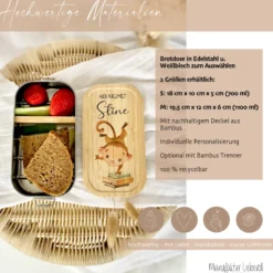 Lunchbox "Affe" wählbar in Edelstahl mit Bambusdeckel und Namen für Kinder | Brotdose mit Affenmotiv | Personalisiertes Geschenk für Kinder