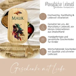 Lunchbox "Astronaut" wählbar in Edelstahl mit Bambusdeckel und Namen für Kinder | Brotdose mit Weltraum Motiv | Personalisiertes Geschenk für Kinder