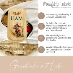 Lunchbox "Motorrad" wählbar in Edelstahl mit Bambusdeckel und Namen für Kinder Teenager | Brotdose mit Motocross Motorradfahrer Motiv | Personalisiertes Geschenk für Kinder