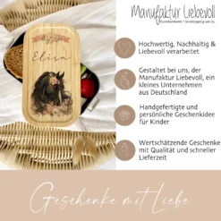 Lunchbox "Pony" wählbar in Edelstahl mit Bambusdeckel und Namen für Mädchen | Brotdose mit Pferde Motiv | Personalisiertes Geschenk für Kinder
