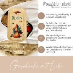 Lunchbox "Rakete" wählbar in Edelstahl mit Bambusdeckel und Namen für Kinder | Brotdose mit Weltraum Motiv | Personalisiertes Geschenk für Kinder