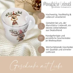 Lustige Glühweintasse aus Glas mit Spruch und Rentieren