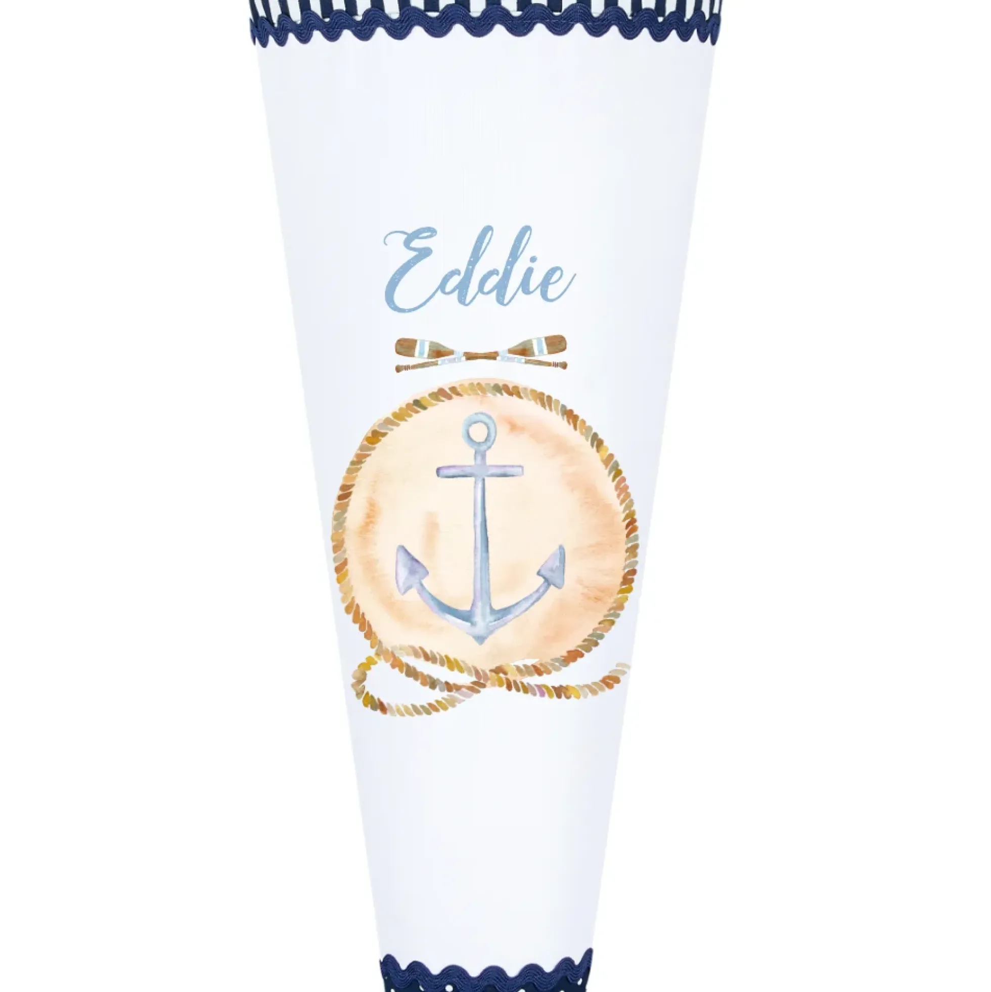 Maritime Schultüte für Jungen | Personalisiert mit dem Namen | Stoffschultüte in Blau mit Anker | Optional mit Füllkissen und Spitzenschutz