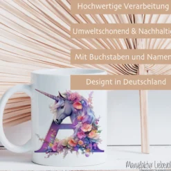 Mädchen Einhorn Tasse Monogramm Keramiktasse Name personalisiert Pferd Einschulung Geburtstag Geschenk I Manufaktur Liebevoll