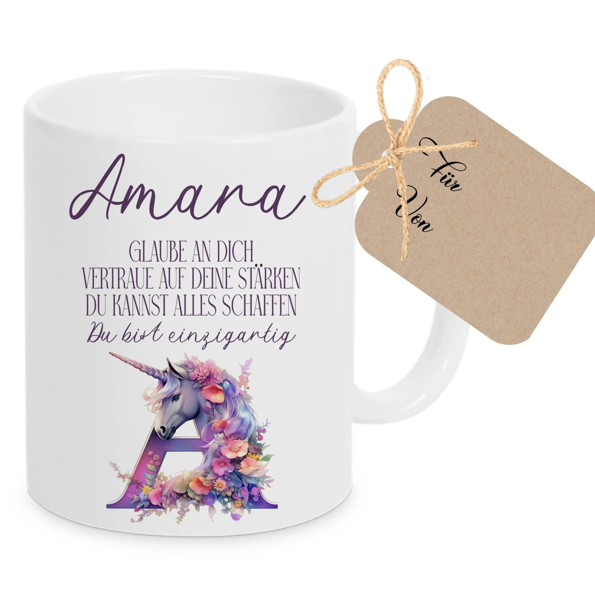 Mädchen Einhorn Tasse Monogramm Keramiktasse Name personalisiert Pferd Einschulung Geburtstag Geschenk I Manufaktur Liebevoll