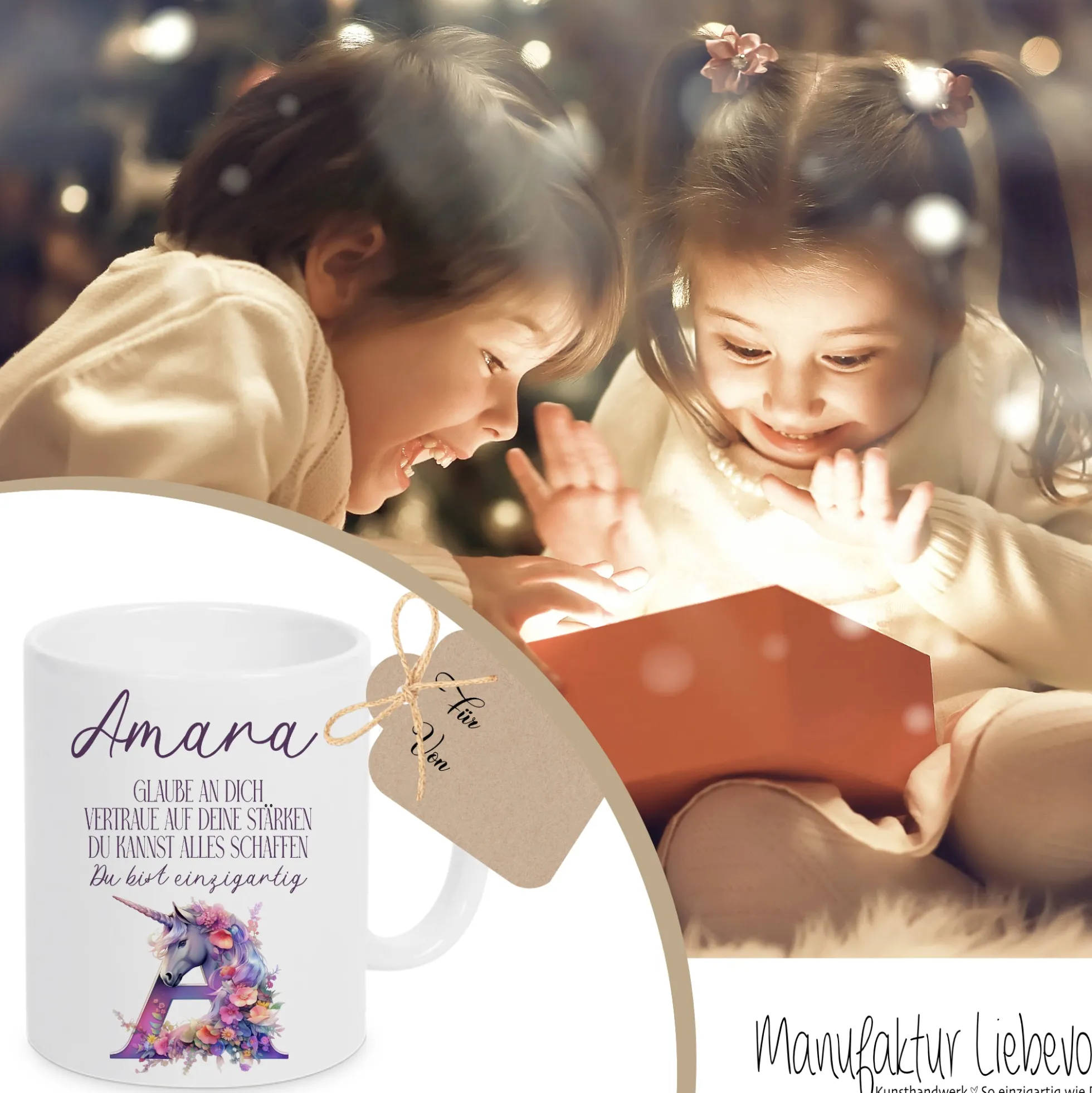 Mädchen Einhorn Tasse Monogramm Keramiktasse Name personalisiert Pferd Einschulung Geburtstag Geschenk I Manufaktur Liebevoll