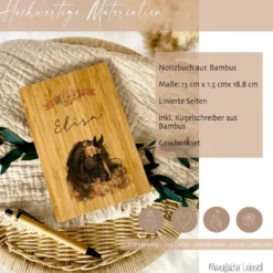 Mädchen Tagebuch Pony mit Namen | personalisiertes Notizbuch Schreibheft Pferd für Kinder als besonderes Geschenk Geburtstag | 7 Motivvarianten zur Auswahl