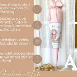 Meerjungfrau Schultüte für Mädchen rosa Zuckertüte mit Namen Einschulungstüte Einschulung Datum Füllkissen 70 cm I Optional mit Füllkissen und Spitzenschutz