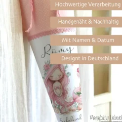 Meerjungfrau Schultüte für Mädchen rosa Zuckertüte mit Namen Einschulungstüte Einschulung Datum Füllkissen 70 cm I Optional mit Füllkissen und Spitzenschutz
