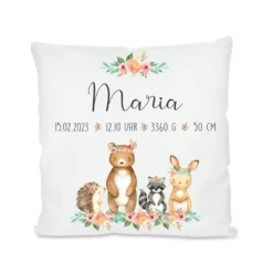 Namenskissen "Boho Tiere" mit Namen und Geburtsdaten für Babys und Kinder inkl. Kissenfüllung