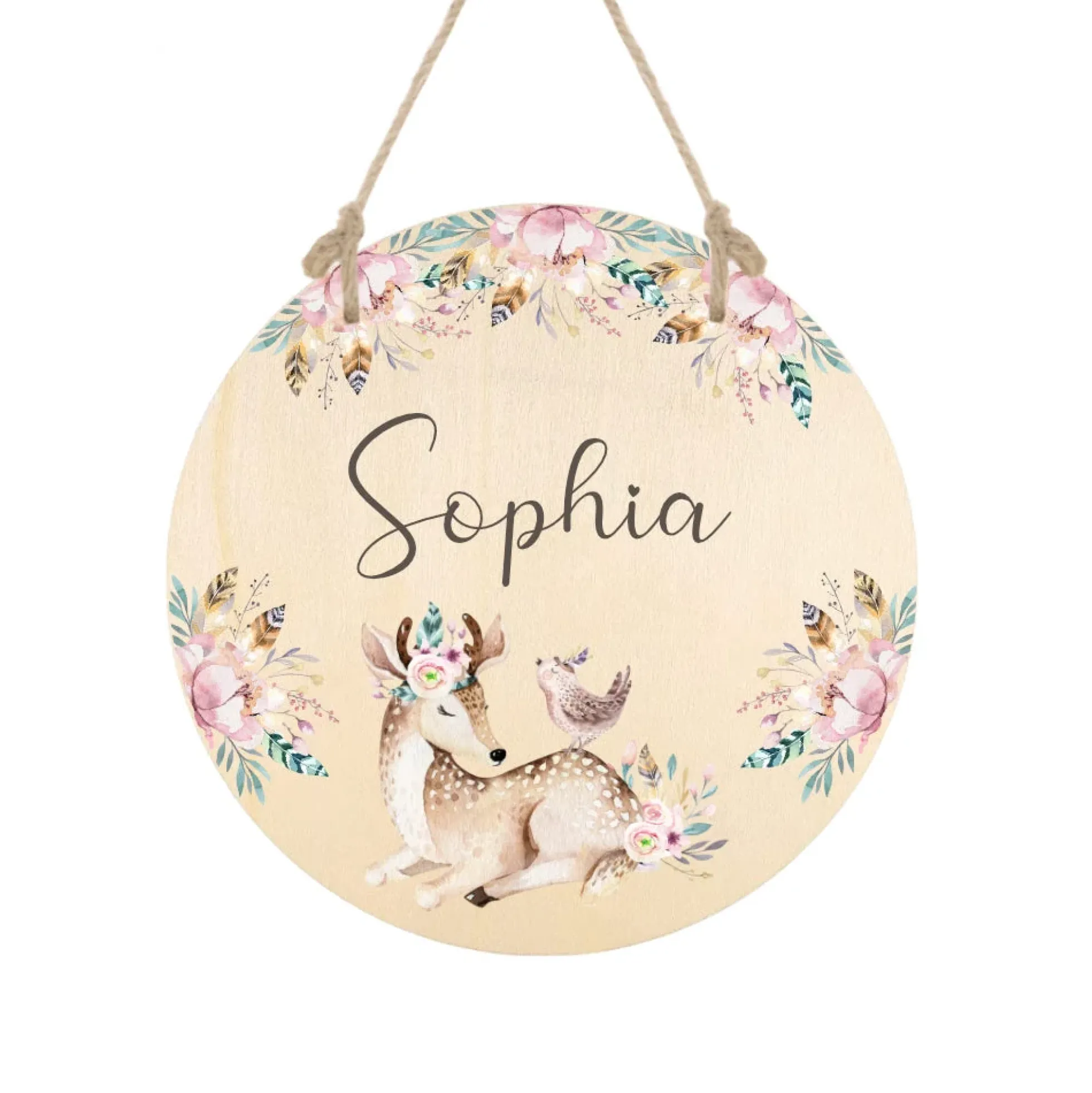 Namensschild für das Baby- und Kinderzimmer | Niedliche Dekoration für die Tür zum Babyzimmer | Personalisiertes Holzschild mit dem Namen des Mädchens | 4 Varianten zur Auswahl