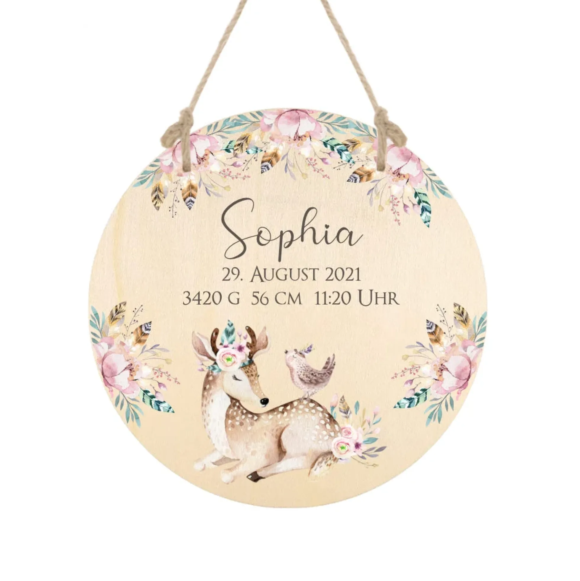 Namensschild für das Baby- und Kinderzimmer | Niedliche Dekoration für die Tür zum Babyzimmer | Personalisiertes Holzschild mit dem Namen des Mädchens | 4 Varianten zur Auswahl