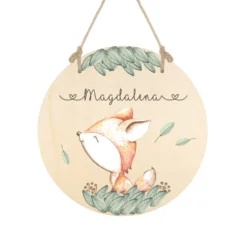 Namensschild "Fuchs" für das Kinderzimmer in Rund | Personalisiertes Türschild aus Holz mit dem Namen des Kindes | Besonderes Geschenk in 4 Motivvarianten für Mädchen und Jungen zur Auswahl