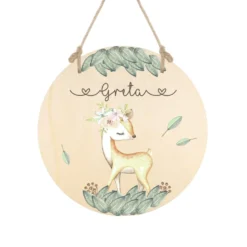 Namensschild "Fuchs" für das Kinderzimmer in Rund | Personalisiertes Türschild aus Holz mit dem Namen des Kindes | Besonderes Geschenk in 4 Motivvarianten für Mädchen und Jungen zur Auswahl